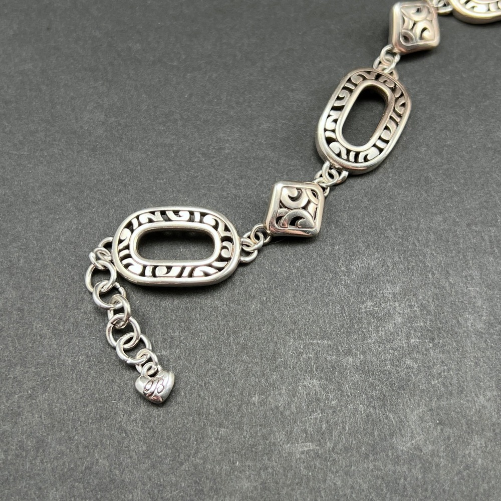 Brighton Bracelet Silver Deco Scrollwork Oval Square Link Retired - Picture 6 of 10